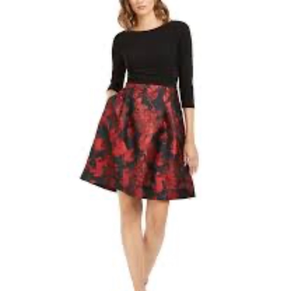 Jessica Howard Dresses & Skirts - Jessica Howard women's pleated zippered floral 3/4 sleeves in black/red size 14